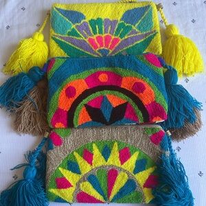 Colorful Embroidered Clutch Set with Tassels